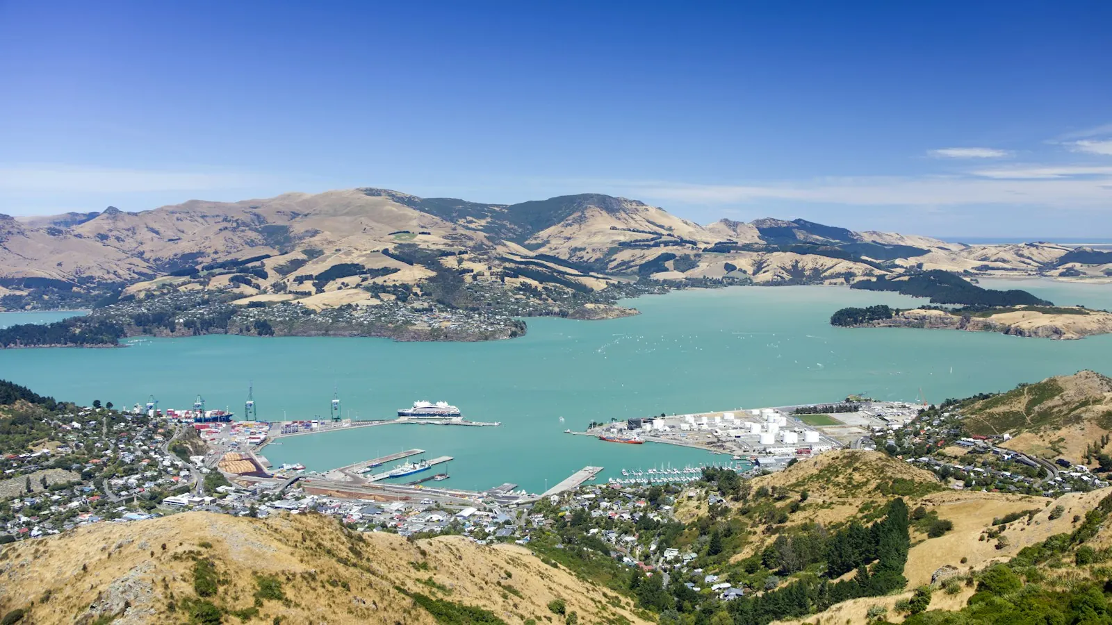 Lyttelton Harbour seen from the Port Hills above Christchurch