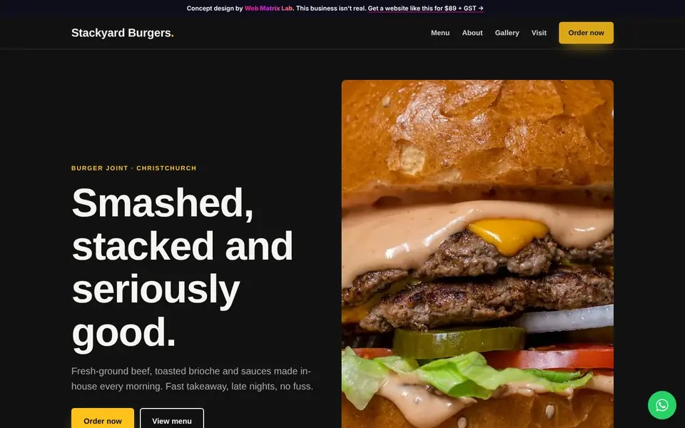 Stackyard Burgers concept website on a laptop