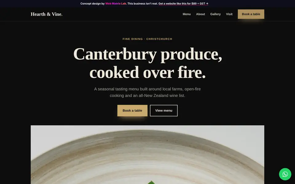 Hearth & Vine concept website on a laptop