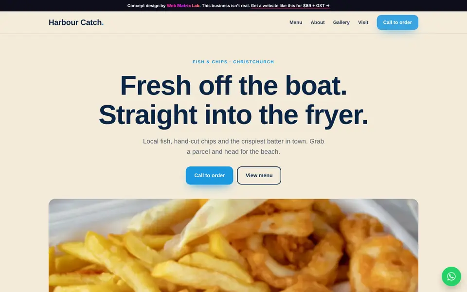 Harbour Catch concept website on a laptop
