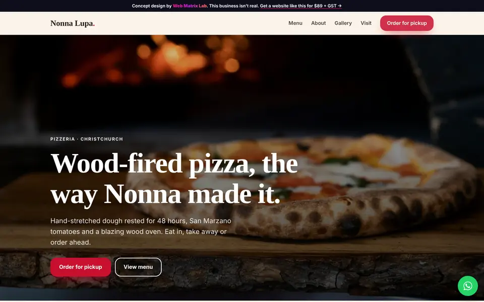 Nonna Lupa concept website on a laptop
