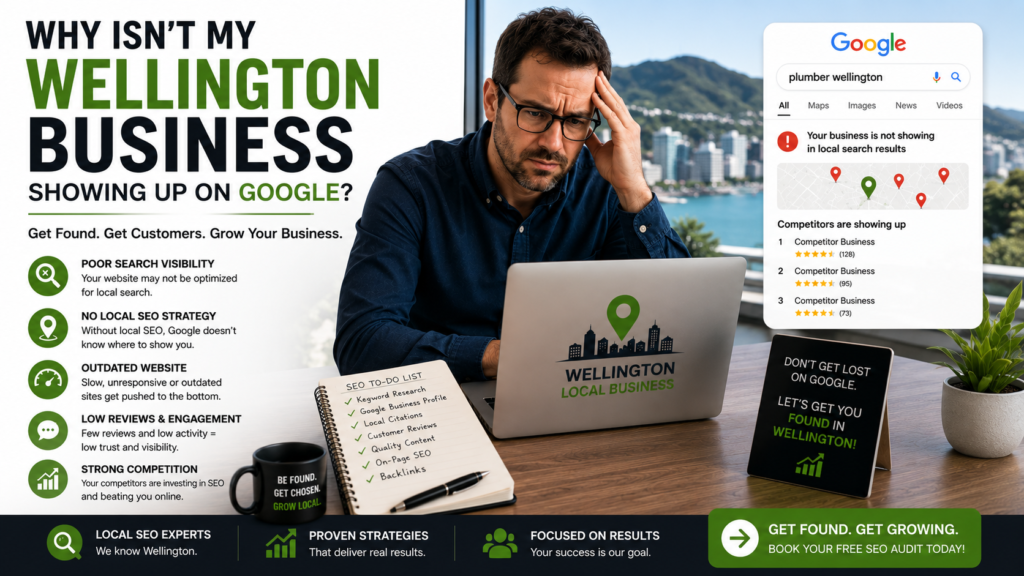 Wellington SEO experts — business owner reviewing SEO performance and local search growth on a laptop