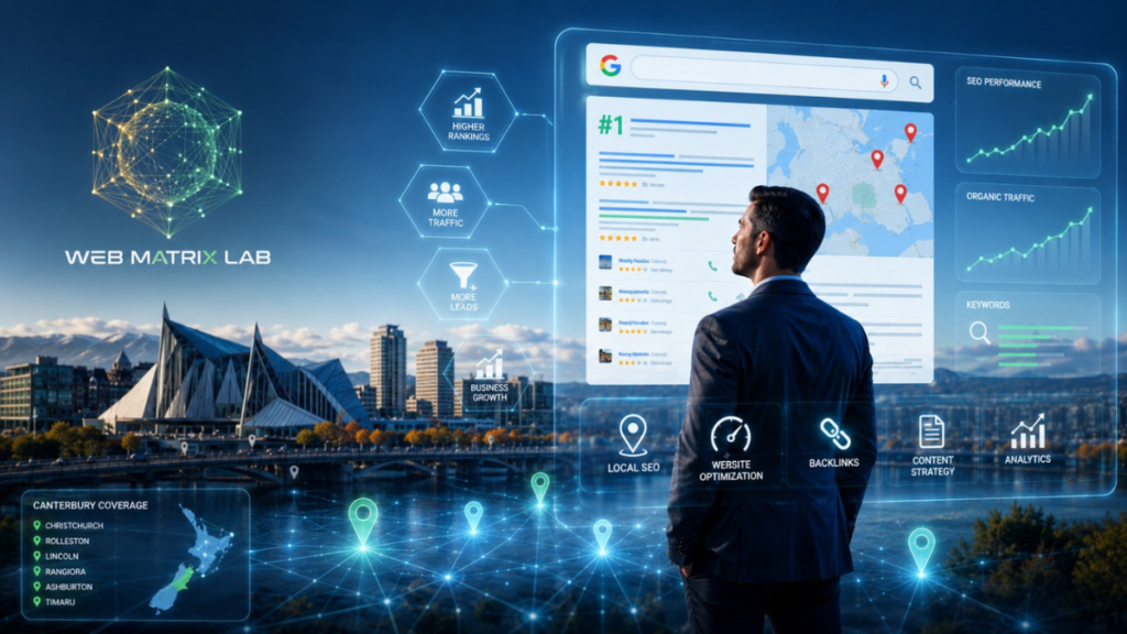 Christchurch SEO strategy showing local keyword research, Google Business Profile optimisation, website performance analysis, and digital marketing planning for New Zealand businesses.