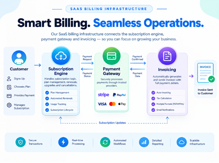 Custom SaaS development creating scalable cloud-based software for businesses