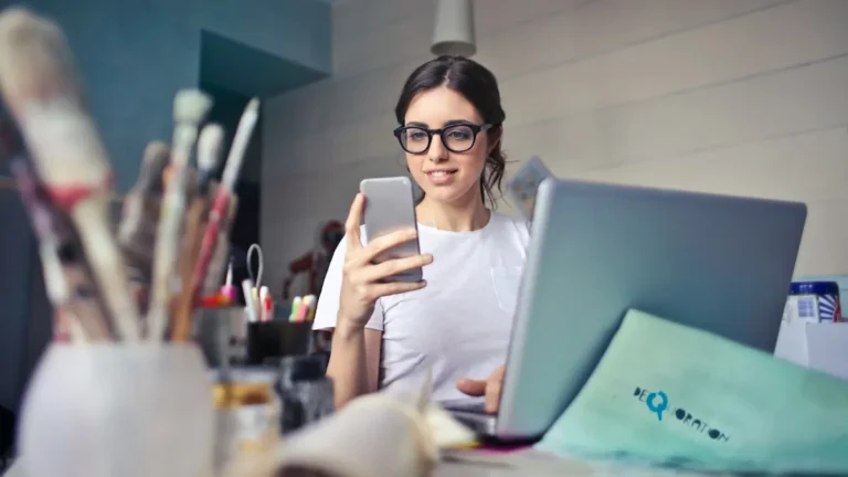 Woman looking at a takeaway menu on her phone
